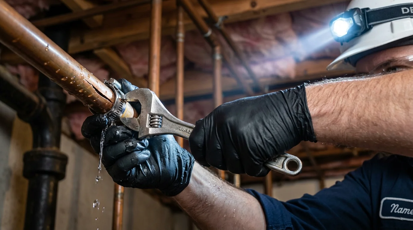 Emergency pipe clamp repair being performed by a Johns Plumbing LLC plumber in Rome
